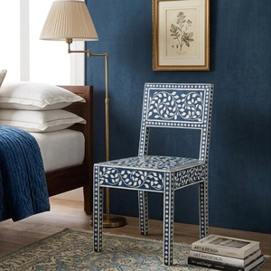 Chaise de salle à manger personnalisée en os incrusté bleu et blanc, mobilier haut de gamme fait main, fabricant OEM ODM - Product Image 2