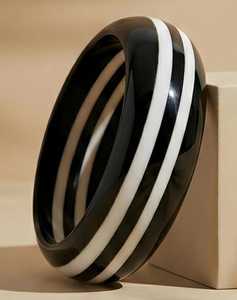 MN Exports Classic Acrylic <b>Resin</b> Bangle Bracelet Black with White Stripes Unisex Fashion Islamic Gift Jewelry - Product Image 3