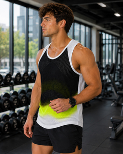 TwillSports <b>Men's</b> Breathable Mesh Tank Top Gradient Dot Print Sporty O-Neck Sleeveless <b>Vest</b> <b>White</b> Black Yellow - Product Image 3