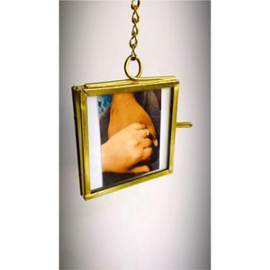 Hanging <b>Gold</b> Brass Photo <b>Frame</b> Square Floating Glass Picture Holder Wall Decor Modern Minimalist Jewelry Display <b>Frame</b> Wholesale - Product Image 1