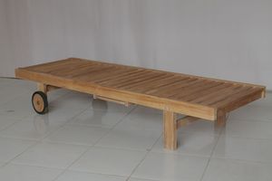 Outdoor Lounger in Solid Teak Wood Well Sanded Finish Modern Design Pull Tray <b>Adjustable</b> Back Position No Cushions Hard Floor - Product Image 3