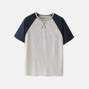 Conjunto Casual de 2 Piezas Unisex, 100% Algodón, Top de Cuello Redondo, Pantalones Cortos Azul Marino con Cordones, Corte Holgado, Transpirable, Tejido de Punto, Primavera Verano - Product Image 3