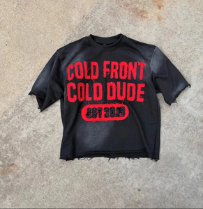 Cold Front Cold Dude Est 2019 T-shirt court oversize pour homme à manches courtes col rond style streetwear en jersey de coton avec imprimé sur le devant - Product Image 1
