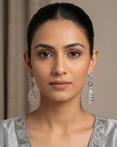 Leaf Motif Elegant American <b>Diamond</b> Tiered Dangle <b>Earrings</b> Stylish Leaf Drop <b>Earrings</b> Party Wear Fashion <b>Earrings</b> For Receptions - Product Image 5