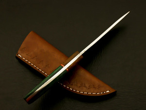 Cuchillo EDC de hoja fija con acabado pulido espejo, mango de madera Pakka verde, bolster de madera marrón, borde curvo, para camping, bushcraft y uso general. - Product Image 3