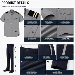 Conjunto de Uniforme de Guardia de Seguridad, Camisa de Manga Corta, Pantalones Formales, Guardia Real, Uniforme de Trabajo Profesional para Oficiales de Hotel - Product Image 3