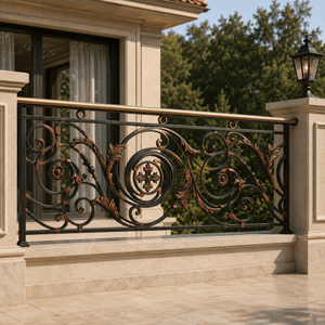 European Ornate <b>Iron</b> And Aluminium Balcony Railing Panel Black Scrollwork Exterior Balustrade Handrail - Product Image 5