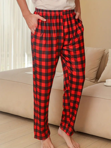Wholesale Custom LOGO Blue Multicolor Plaid <b>Men's</b> <b>Pajama</b> Pants Drawstring Casual <b>Men's</b> <b>Flannel</b> Trousers - Product Image 3