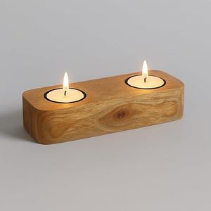 Rustic Wooden Double <b>Tealight</b> Candle <b>Holder</b> Handmade Natural Wood Tea Light Stand Home Table Decor - Product Image 1