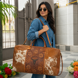 Hand Tooled Carving Real Cowhide Leather Luggage Bags Handmade Unisex Travel Bag <b>Big</b> Size <b>Handbag</b> Multi Use Bag - Product Image 3