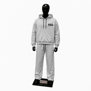 Ensemble de survêtement gris à capuche pour homme en coton, décontracté, avec sweat-shirt et pantalon, couleur unie, logo frontal, fermeture à cordon, coupe droite longueur entière - Product Image 1