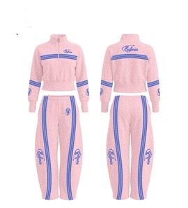 Custom 420 gsm Heavyweight Color Block Cotton Fleece Embroidered Cropped Pullover Hoodie & <b>Sweatpants</b> 2 Piece Set for <b>Women</b> - Product Image 6