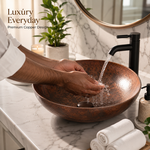 Handcrafted <b>Round</b> Copper Vessel Wash <b>Basin</b> Rustic Countertop Bathroom Sink Antique Finish Luxury Designer Copper <b>Basin</b> for Home - Product Image 2