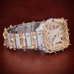 Montre carrée en moissanite avec cadran en strass, bracelet en acier inoxydable, affichage de la date, résistante à l'eau, style luxueux - Product Image 2
