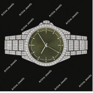 Montre de luxe à cadran vert sertie de diamants avec bracelet serti de diamants, élégante et remarquable, pour un style moderne - Product Image 3