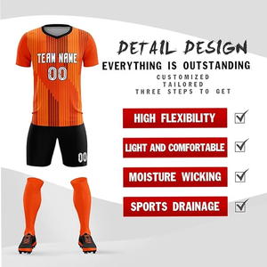 Conjunto de Camiseta de Fútbol Naranja Personalizada con Nombre y Número Impresos por Sublimación, Cuello en V, Manga Corta, Uniformes Deportivos para Hombre - Product Image 3