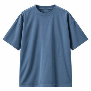 T-shirt bleu surdimensionné personnalisé en gros, unisexe, en coton épais, à épaules tombantes, vierge, style streetwear, vêtements à marque privée - Product Image 1