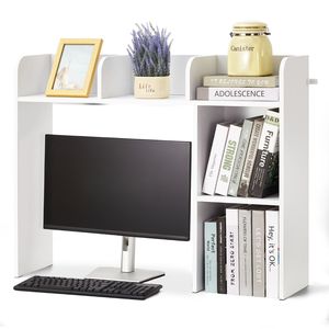 Libreria da Scrivania in Legno PC 94,5 cm x 24,1 cm x 73,4 cm, Organizzatore a 2 Livelli e Scaffale per Ufficio con Ripiano Espositivo per Libri - Product Image 5