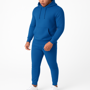 Conjunto Deportivo Azul para Hombre al por Mayor, de Algodón y Felpa, Corte Ajustado, para Gimnasio, Mangas Largas, con Logotipo Personalizado Disponible - Product Image 1