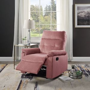 Luxurious Blush Pink Velvet Motion <b>Recliner</b> Chair 1pc Manual Motion Plush Armrest Tufted Back Couch Living Room Furniture - Product Image 3