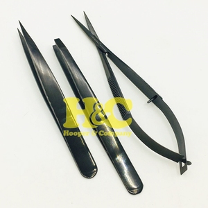 Juego de Pinzas y Tijeras para Cejas de Acero Inoxidable, Sostenible, Color Negro, con 2 Pinzas y Tijeras - Product Image 6