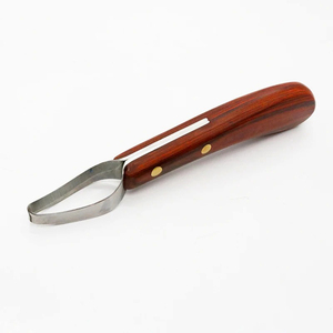 Cuchillo de herradura de acero inoxidable de doble filo con mango de madera para recorte de pezuñas de ovejas y ganado, con hoja en forma de anillo, herramientas para el cuidado de pezuñas. - Product Image 5