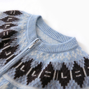 Cardigan en tricot bleu clair pour femme, fermeture éclair sur le devant, manches longues, pull décontracté d'hiver, col rond, motif géométrique, collection 2026 - Product Image 3