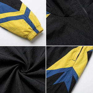 Unisex Sporty Tracksuit Full Length Zipper Jacket and <b>Pants</b> Set Color Blocking Design Black Yellow Blue Windbreaker Tracksuit - Product Image 6