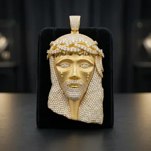 Colgante de Moissanita con Rostro de Jesús, Corona de Espinas, Colgante de Cristo, Amuleto de Moissanita, Plata de Ley, Joyería Religiosa Hip Hop - Product Image 2
