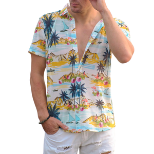 Chemise à manches courtes à fleurs hawaïennes pour homme, coupe régulière, coton léger, vacances à la plage, décontractée, vêtements d'été - Product Image 2