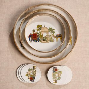 <b>Elephant</b> and Other Pichwai Classical Designs Available Round Wooden Serving Trays Premium - Product Image 2