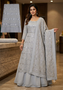 Tela de Georgette sintética con bordado de espejo para ropa étnica de hombre y mujer, Kurta, Kurti, Lehenga, material para vestidos, etc. - Product Image 3
