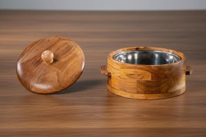 กล่องไม้ทำมือสำหรับใส่อาหารอเนกประสงค์ พร้อมชามเหล็ก - Product Image 3