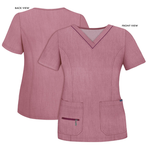 Robe d'uniforme d'infirmière élégante de qualité supérieure, hauts à manches courtes, uniformes de travail couleur unie, aubergine - Product Image 6