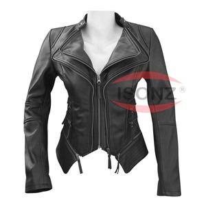 Veste en cuir véritable marron personnalisable ISONZ pour femme, fermeture éclair - Product Image 2
