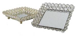 Handmade Luxury <b>Mirrored</b> Glass Vanity Tray Silver <b>Crystal</b> Beaded Metal Decorative Tray Cosmetic Organizer Jewelry Display - Product Image 2