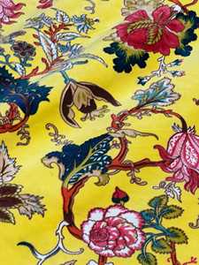 Tissu en velours de coton imprimé à la main, motif floral jaune soleil, tissu de luxe en velours de coton imprimé pour ameublement - Product Image 4