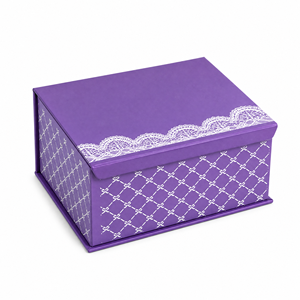 Caja de Regalo Rígida Magnética Morada con Tapa Abatible, Caja de Embalaje de Cartón con Patrón de Rejilla y Logotipo Personalizado para Cosméticos y Joyería - Product Image 1
