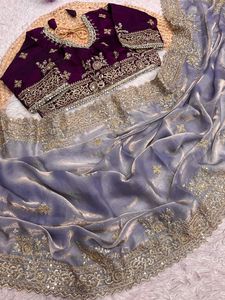 Designer Embroidery And Sequence Work Fandy <b>Satin</b> Silk <b>Saree</b> With Multi Sequence Embroidery Work Unstitched Blouse - Product Image 6