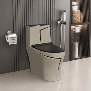 Modern Beige One-Piece Floor-Mounted Black <b>Seat</b> Elongated Ceramic Slow-Closing Eco-Friendly Easy-Clean Deodorizing Customizable - Product Image 1
