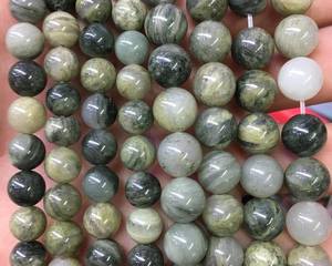 ลูกปัดแจสเปอร์ลายทางสีเขียว ลูกปัดพลอยทรงกลมธรรมชาติ สำหรับทำเครื่องประดับ งานฝีมือ DIY ขายส่ง - Product Image 1