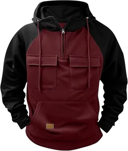 Winter Men Quarter-Zip Long Sleeve Fleece Tactical Hooded Drawstring Pullover <b>Hoodie</b> with Pocket <b>Workout</b> Jacket Sports Wear - Product Image 5