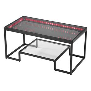 Tavolino da Caffè Moderno a 2 Livelli in Vetro Rettangolare con Vano Portaoggetti Aperto e Piano in Vetro Temperato - Product Image 1