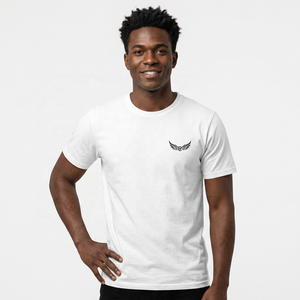 T-shirt blanc à manches courtes pour homme avec logo, coupe classique, col rond, jersey en coton imprimé - Product Image 6