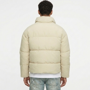 Oem Men's Beige Puffer Jacket Stand Collar Zipper Closure Windproof <b>Thick</b> Polyester <b>Winter</b> Casual <b>Coat</b> - Product Image 2
