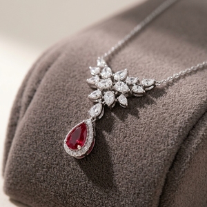 Pendentif goutte d'eau en diamant taille poire avec halo, chaîne gourmette de 18 pouces, plaqué or blanc 10 carats, diamant de laboratoire, cadeau pour femme - Product Image 3
