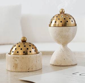 Quemador de Incienso Religioso Ecológico de Cerámica y Metal con Acabado Dorado, Quemador de Bakhoor de Primera Calidad, Regalo Festivo para Ramadán y Eid - Product Image 1