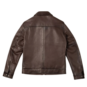 <b>Mens</b> Dark Brown Genuine Leather Streetwear Jacket <b>Shirt</b> Collar Zip Front Slim Fit Minimalist Premium Casual OEM <b>Winter</b> Outerwear - Product Image 6