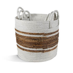 Juego de 3 cestas decorativas de mimbre natural tejidas a mano Solución de almacenamiento natural - Product Image 1