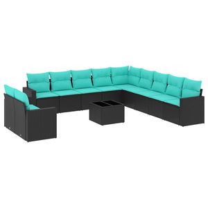 Divano da 12 pezzi in Poly Rattan nero con cuscini per divani da giardino - Product Image 2